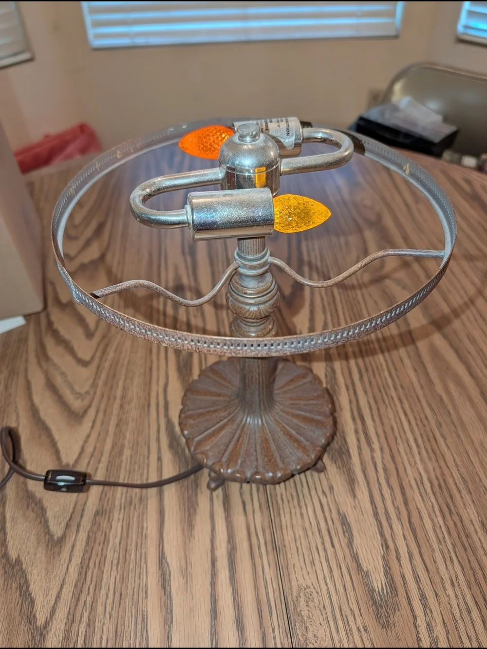 Vintage-Style Brown Table Lamp with Amber Bulb Accents